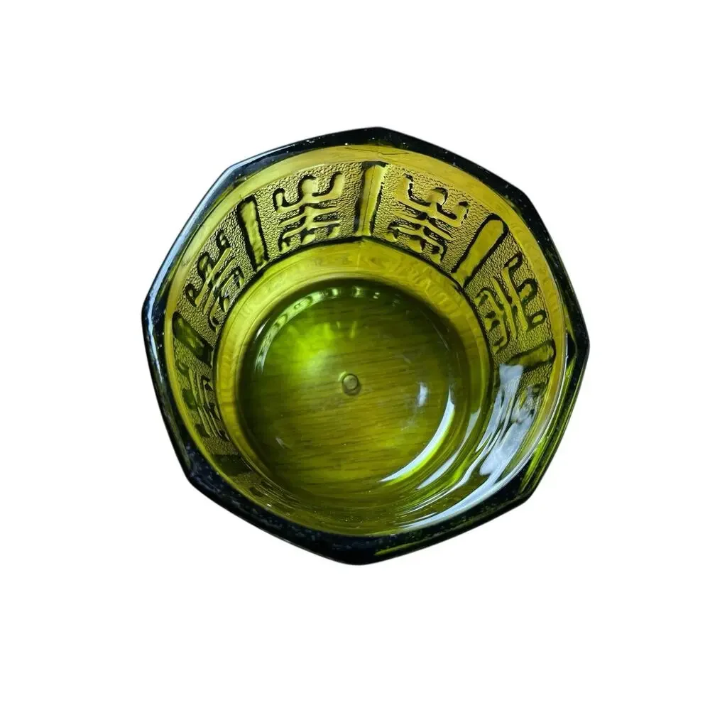 1970s Green Glass Planter Embossed Vintage Avocado Retro 4.5